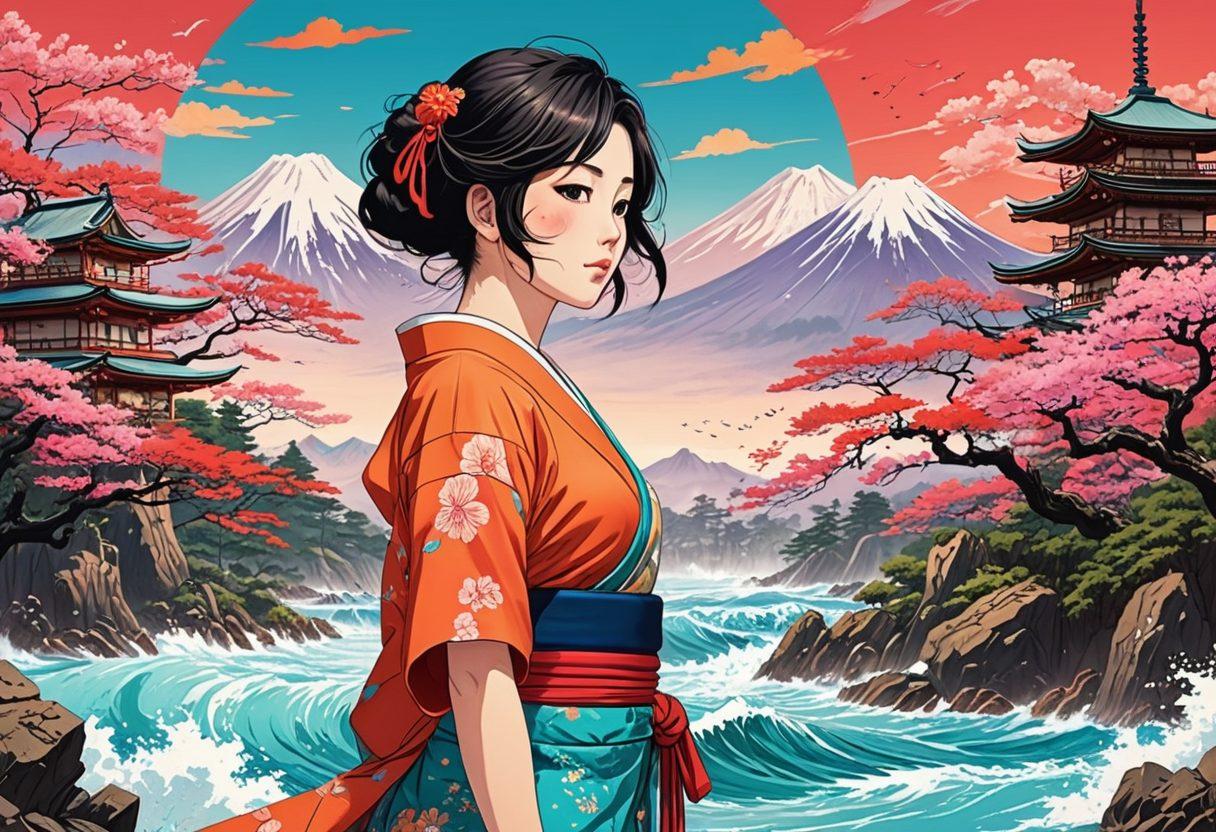 A vibrant collage of artistic scenes, showcasing intricate Hentai illustrations blending anime-style characters with surreal landscapes. Include elements of adult themes subtly integrated into the background, emphasizing the artistic aspects of hentai manga. Incorporate a palette of rich colors and dynamic poses, with splashes of emotion in the characters' expressions. Allow hints of traditional Japanese art influences to surface in the designs. super-realistic. vibrant colors. digital art.